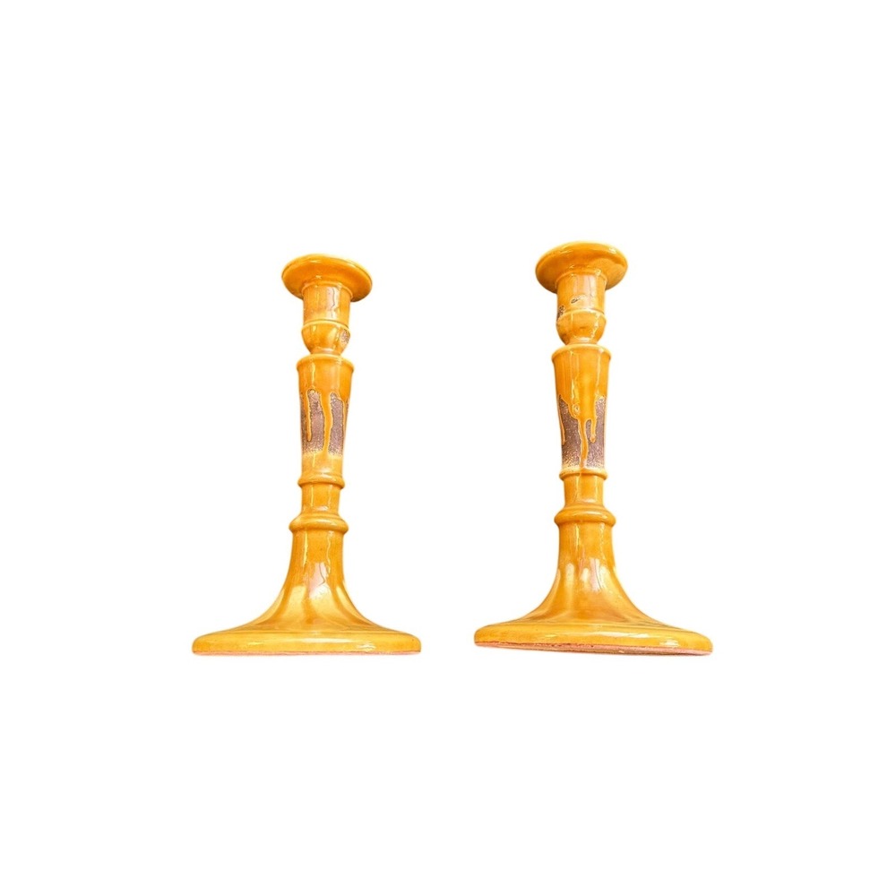 Abigails italy Yellow Pair Of Ceramic CandleStick 12inch